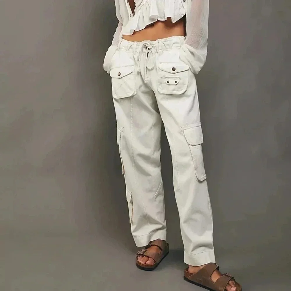 New Free People Tahiti Low-Rise Cargo Pants White Large